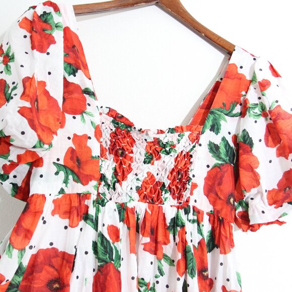 Anthropologie Maeve Square-Neck Smocked Babydoll Mini Dress Floral Cotton Small - Picture 7 of 14
